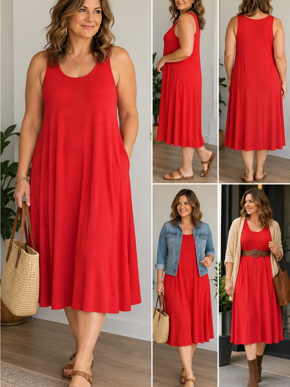 Reitmans Red Sleeveless Swing Midi Dress